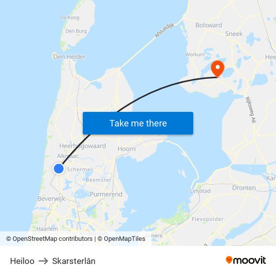 Heiloo to Skarsterlân map