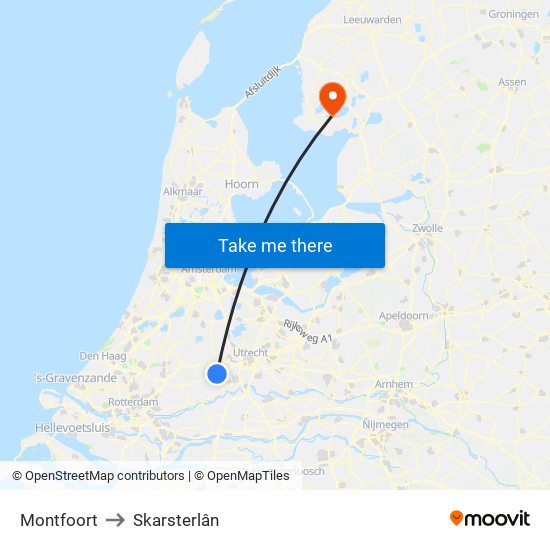 Montfoort to Skarsterlân map