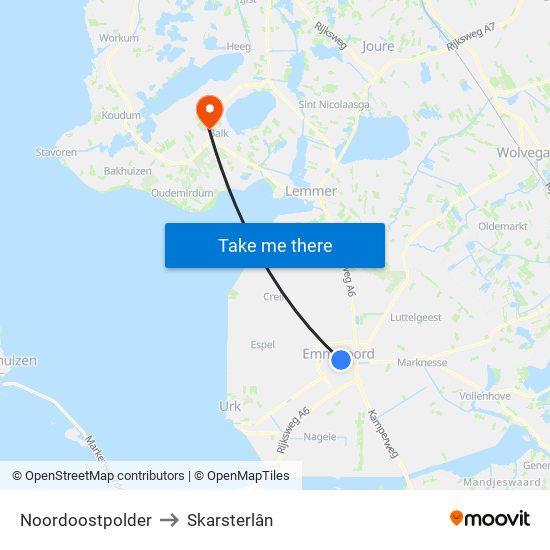 Noordoostpolder to Skarsterlân map