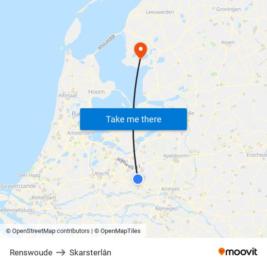 Renswoude to Skarsterlân map