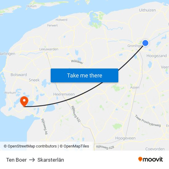 Ten Boer to Skarsterlân map