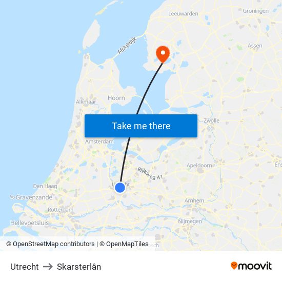 Utrecht to Skarsterlân map