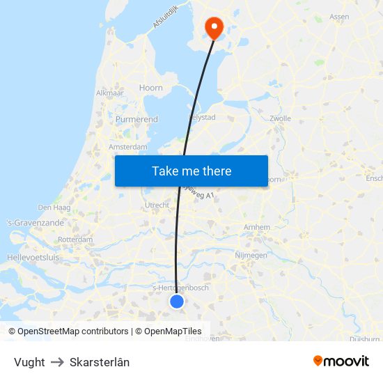 Vught to Skarsterlân map