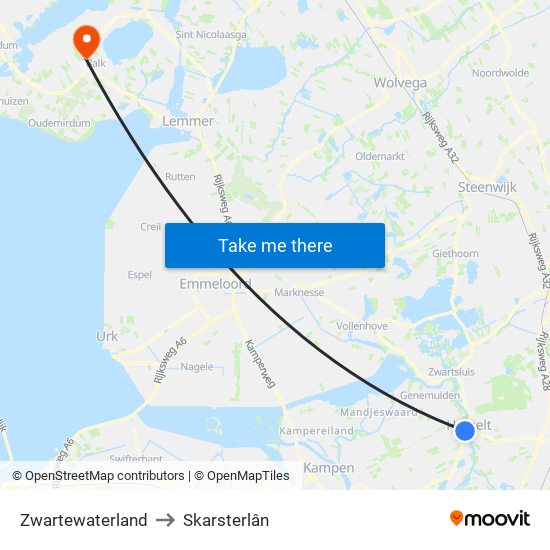 Zwartewaterland to Skarsterlân map