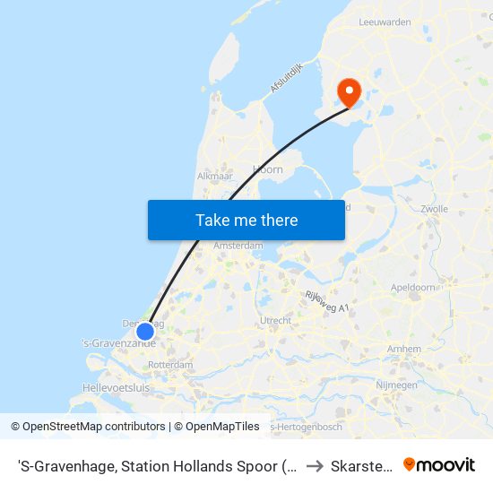 'S-Gravenhage, Station Hollands Spoor (Perron A) to Skarsterlân map