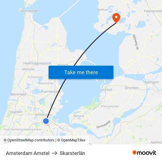 Amsterdam Amstel to Skarsterlân map