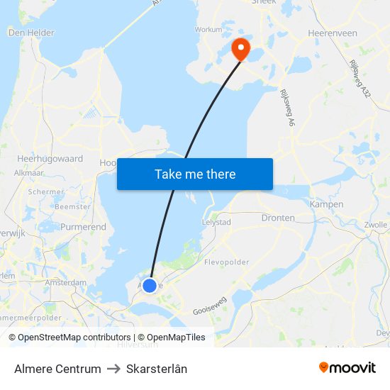 Almere Centrum to Skarsterlân map