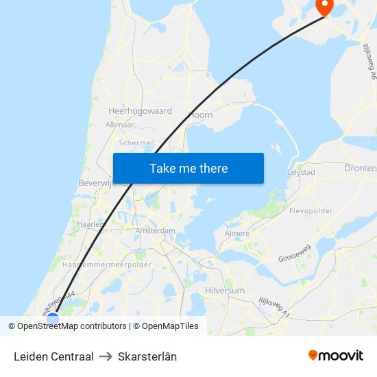 Leiden Centraal to Skarsterlân map