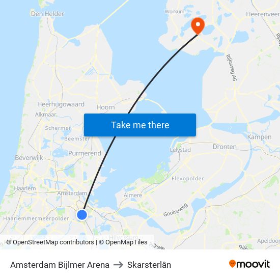 Amsterdam Bijlmer Arena to Skarsterlân map