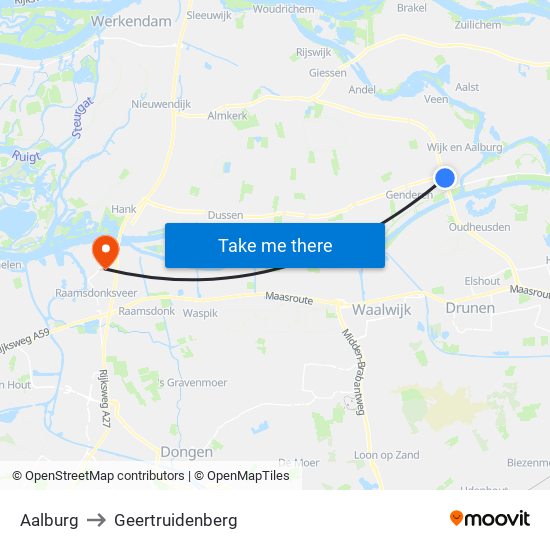Aalburg to Geertruidenberg map