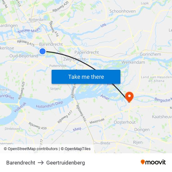 Barendrecht to Geertruidenberg map