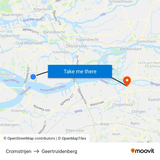 Cromstrijen to Geertruidenberg map
