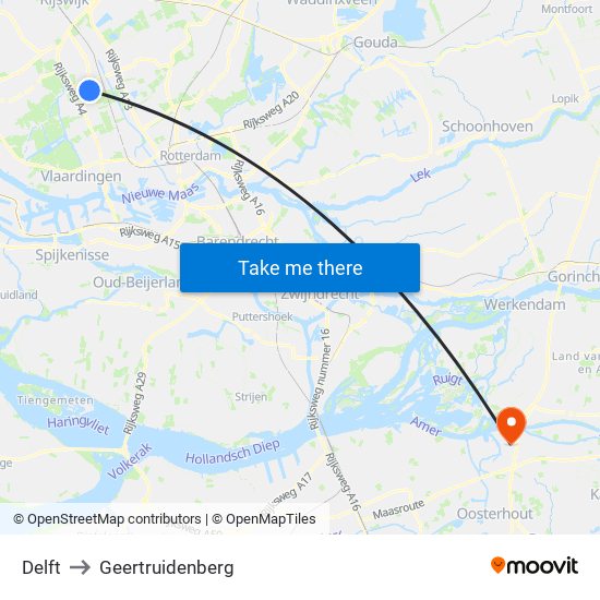 Delft to Geertruidenberg map