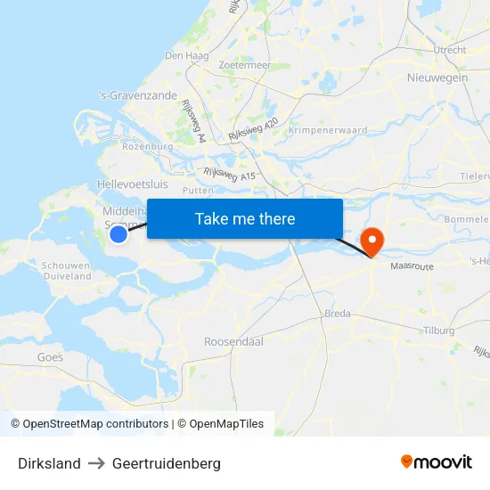 Dirksland to Geertruidenberg map