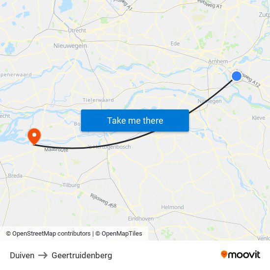 Duiven to Geertruidenberg map