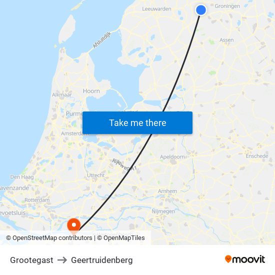 Grootegast to Geertruidenberg map