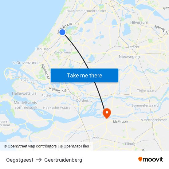 Oegstgeest to Geertruidenberg map