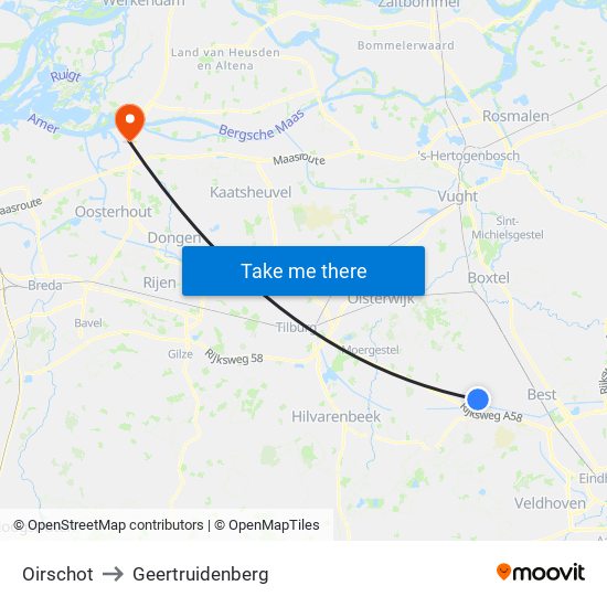 Oirschot to Geertruidenberg map