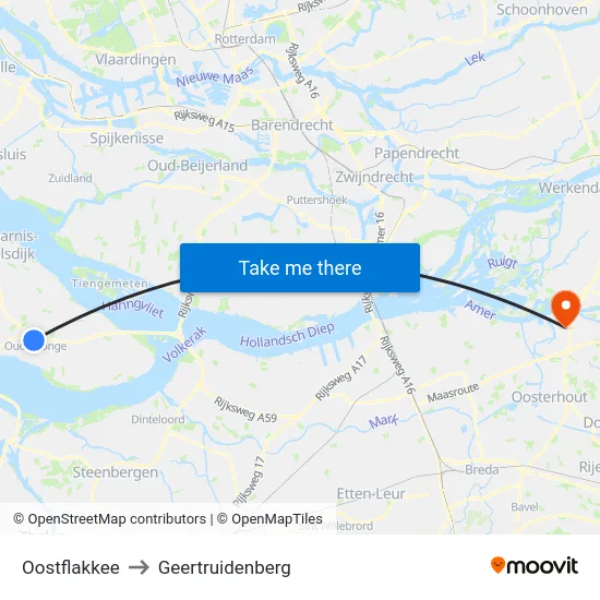 Oostflakkee to Geertruidenberg map