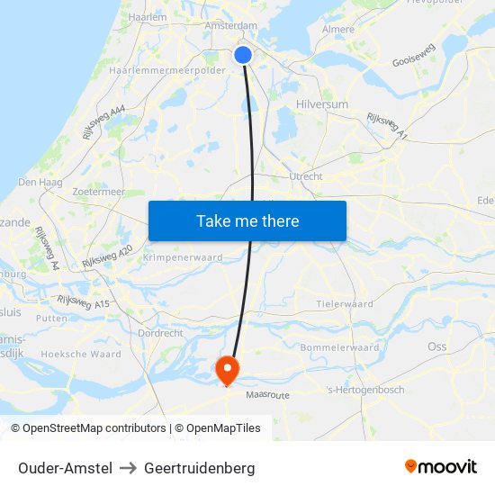 Ouder-Amstel to Geertruidenberg map