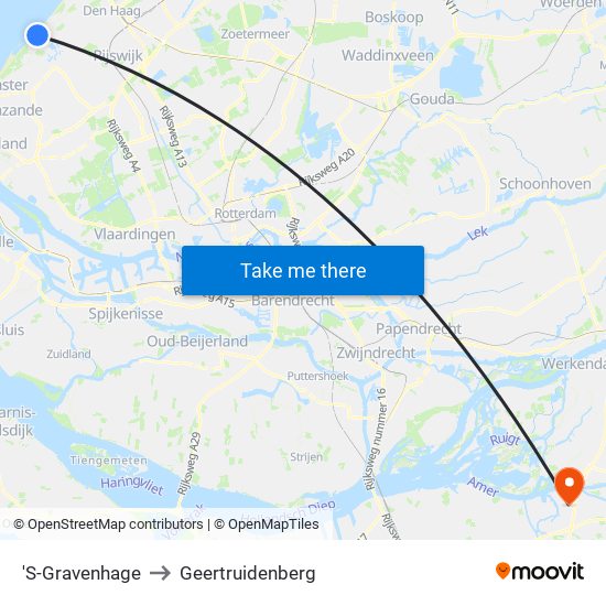 'S-Gravenhage to Geertruidenberg map