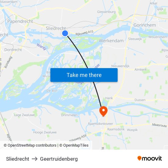 Sliedrecht to Geertruidenberg map