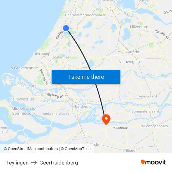 Teylingen to Geertruidenberg map