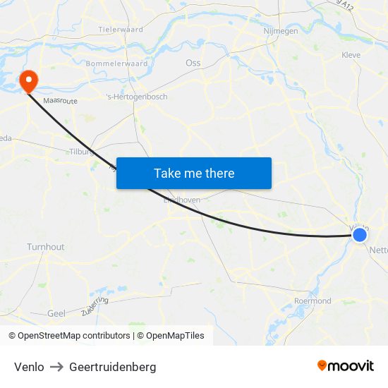 Venlo to Geertruidenberg map