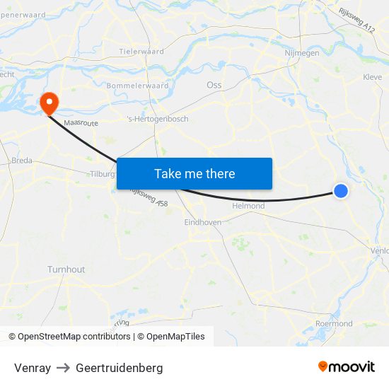 Venray to Geertruidenberg map