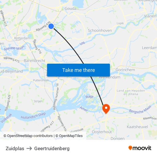 Zuidplas to Geertruidenberg map