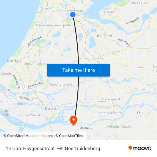 1e Con. Huygensstraat to Geertruidenberg map