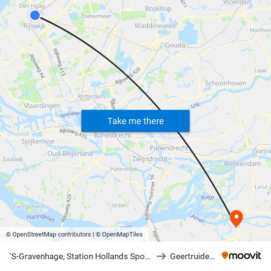 'S-Gravenhage, Station Hollands Spoor (Perron A) to Geertruidenberg map