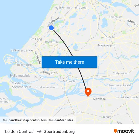 Leiden Centraal to Geertruidenberg map