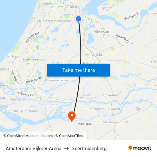 Amsterdam Bijlmer Arena to Geertruidenberg map