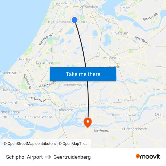 Schiphol Airport to Geertruidenberg map