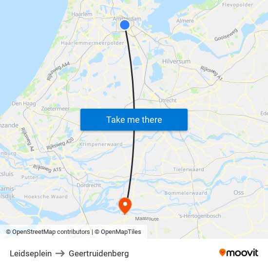 Leidseplein to Geertruidenberg map