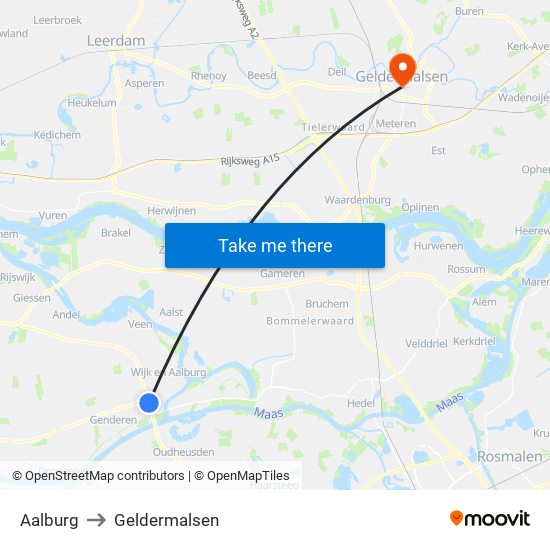 Aalburg to Geldermalsen map
