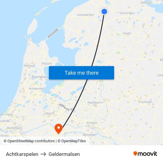 Achtkarspelen to Geldermalsen map