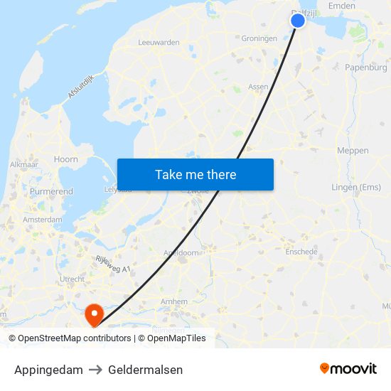 Appingedam to Geldermalsen map