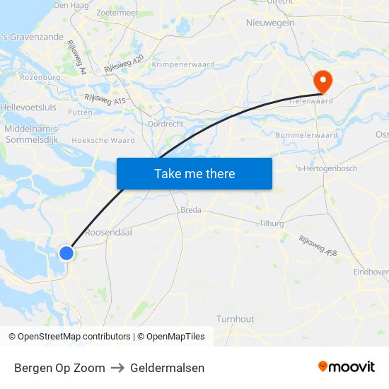 Bergen Op Zoom to Geldermalsen map