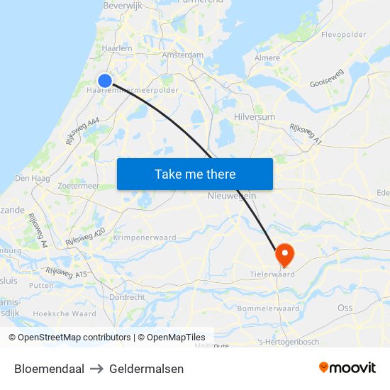 Bloemendaal to Geldermalsen map