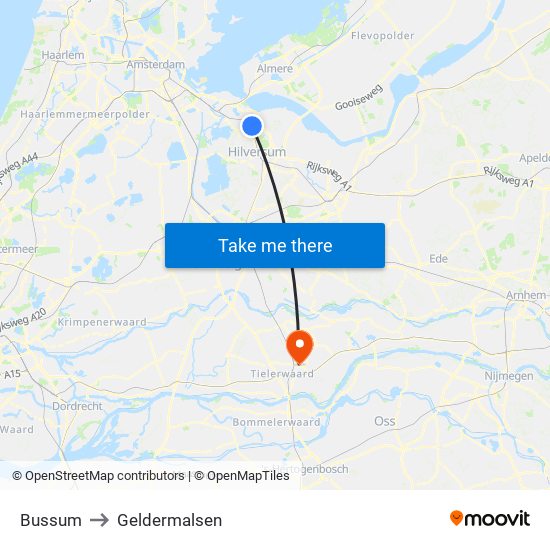 Bussum to Geldermalsen map