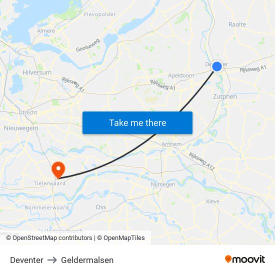 Deventer to Geldermalsen map