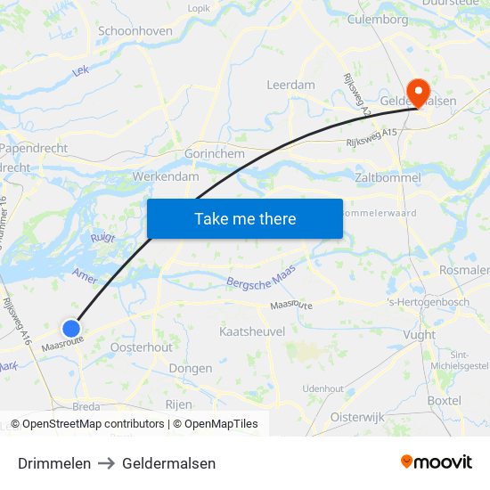 Drimmelen to Geldermalsen map