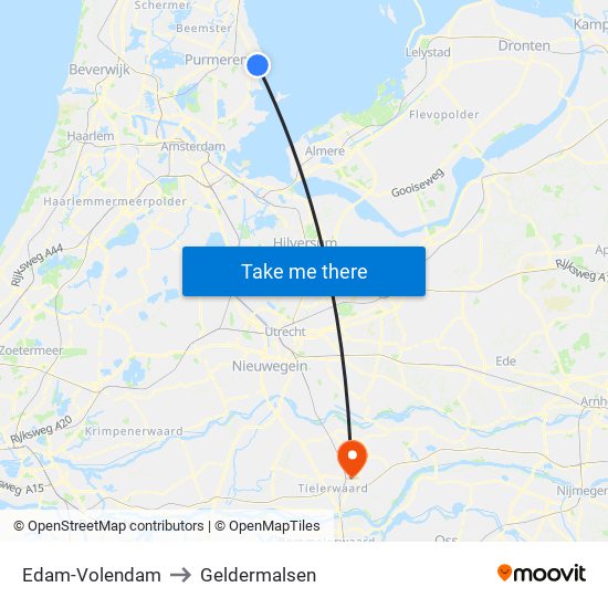 Edam-Volendam to Geldermalsen map