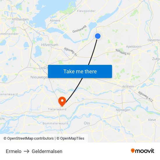 Ermelo to Geldermalsen map