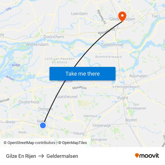 Gilze En Rijen to Geldermalsen map