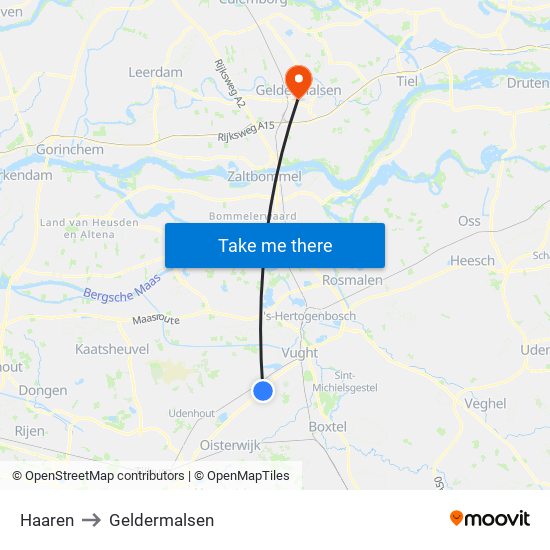 Haaren to Geldermalsen map