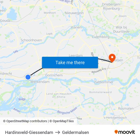 Hardinxveld-Giessendam to Geldermalsen map