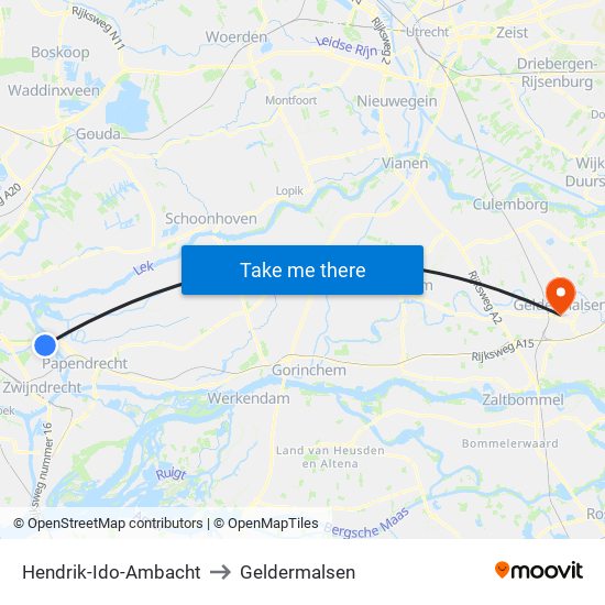 Hendrik-Ido-Ambacht to Geldermalsen map